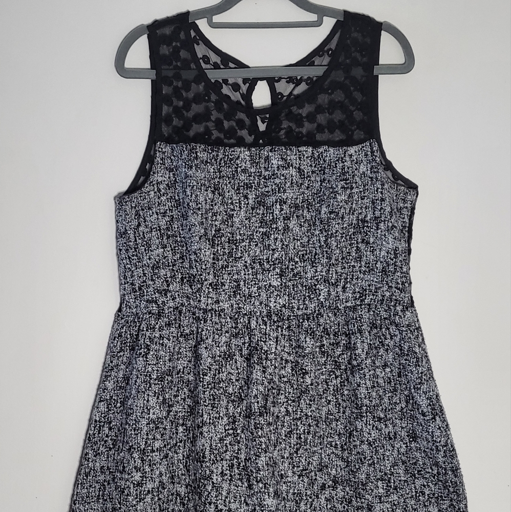 Sheer panel Back and Grey Tweed style mini dress
